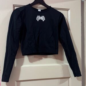 Darc Sports Women Seamless Black Cropped Sweatshirt with White Graphic